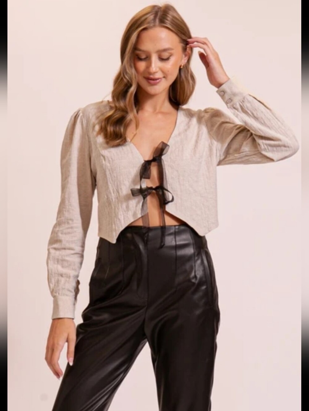Anthropologie Lumiere Romantic, Coquette, Boho Cropped Blouse w/Ribbon Tie Front